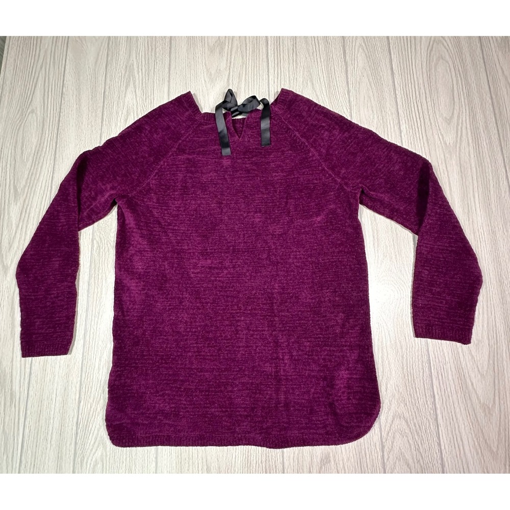 Talbots Women's Purple Chenille Knit Tie Neck Sweater Size L - Picture 2 of 7